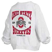 Women's Pressbox Oatmeal Ohio State Buckeyes Waist Length Oversized Janise Melange Sweatshirt