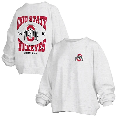 Women's Pressbox Oatmeal Ohio State Buckeyes Waist Length Oversized Janise Melange Sweatshirt