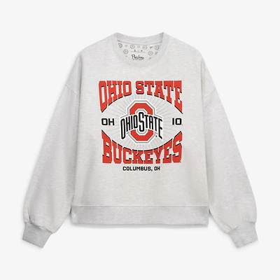 Women's Pressbox Oatmeal Ohio State Buckeyes Waist Length Oversized Janise Melange Sweatshirt