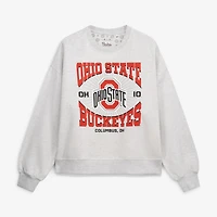 Women's Pressbox Oatmeal Ohio State Buckeyes Waist Length Oversized Janise Melange Sweatshirt