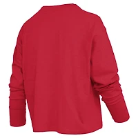 T-shirt à manches longues et coupe carrée pour femme, style Pressbox rouge, Ohio State Buckeyes.