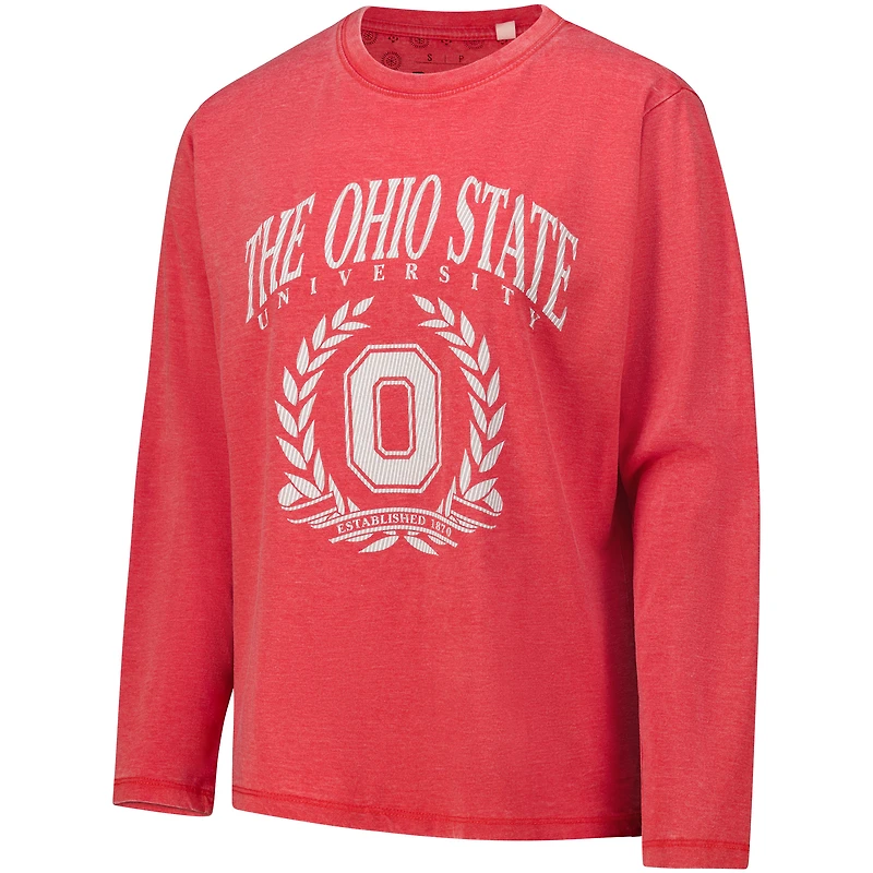 T-shirt à manches longues Pressbox Scarlet Ohio State Buckeyes Chandler Olive Leaf Arch pour femmes