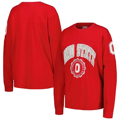 Haut surdimensionné à manches longues Edith pour femme, couleur Scarlet, Ohio State Buckeyes