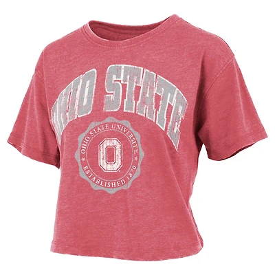 T-shirt court Pressbox Scarlet Ohio State Buckeyes Edith Vintage Burnout pour femmes