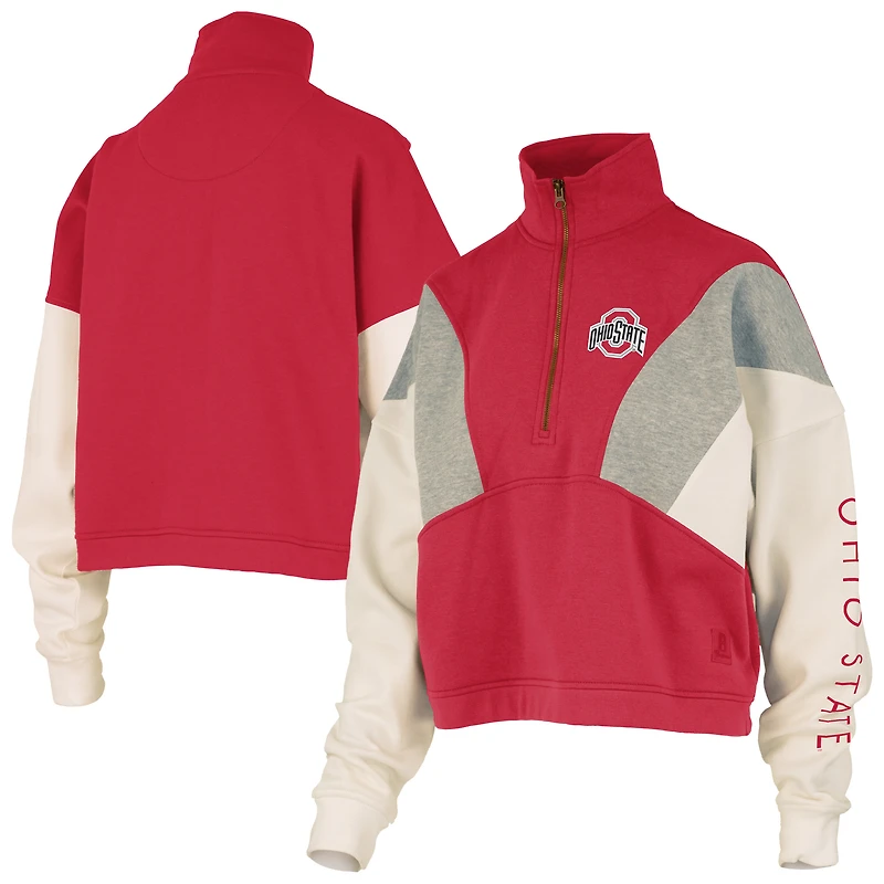 Women's Pressbox Scarlet Ohio State Buckeyes Ferrara Color Block Quarter-Zip Sweatshirt