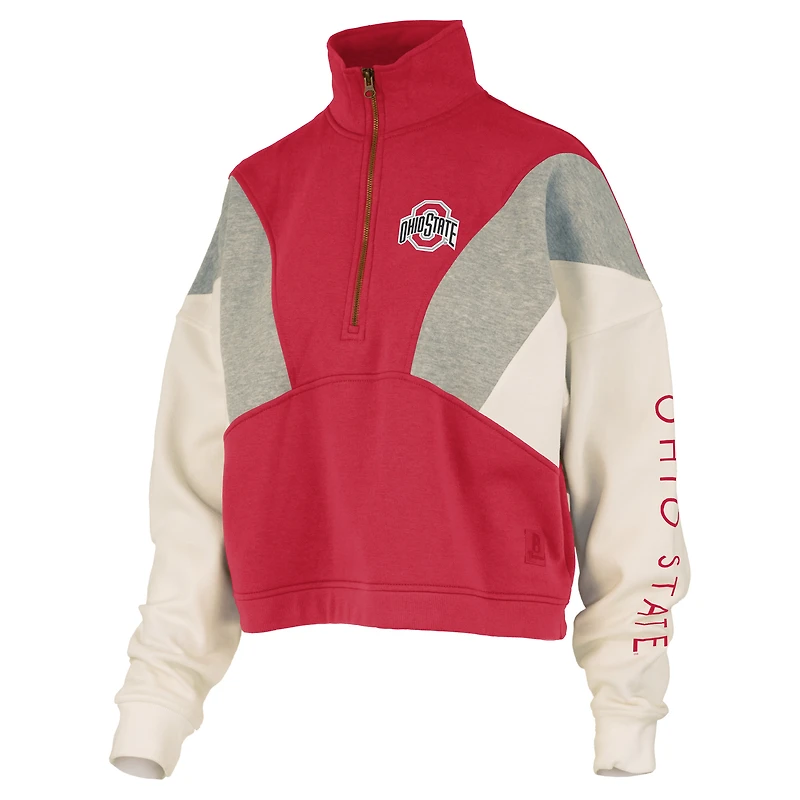 Women's Pressbox Scarlet Ohio State Buckeyes Ferrara Color Block Quarter-Zip Sweatshirt