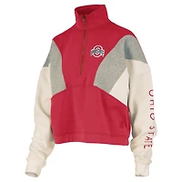 Women's Pressbox  Scarlet Ohio State Buckeyes Ferrara Color Block Quarter-Zip Sweatshirt