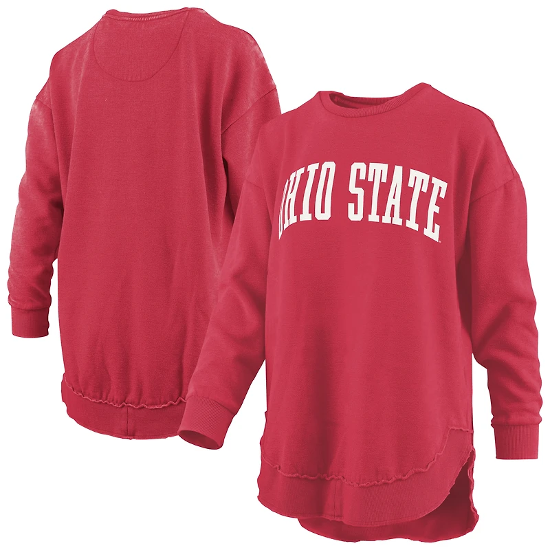 Women's Pressbox  Scarlet Ohio State Buckeyes Melange Poncho Vintage Fleece Long Sleeve Pullover Sweatshirt