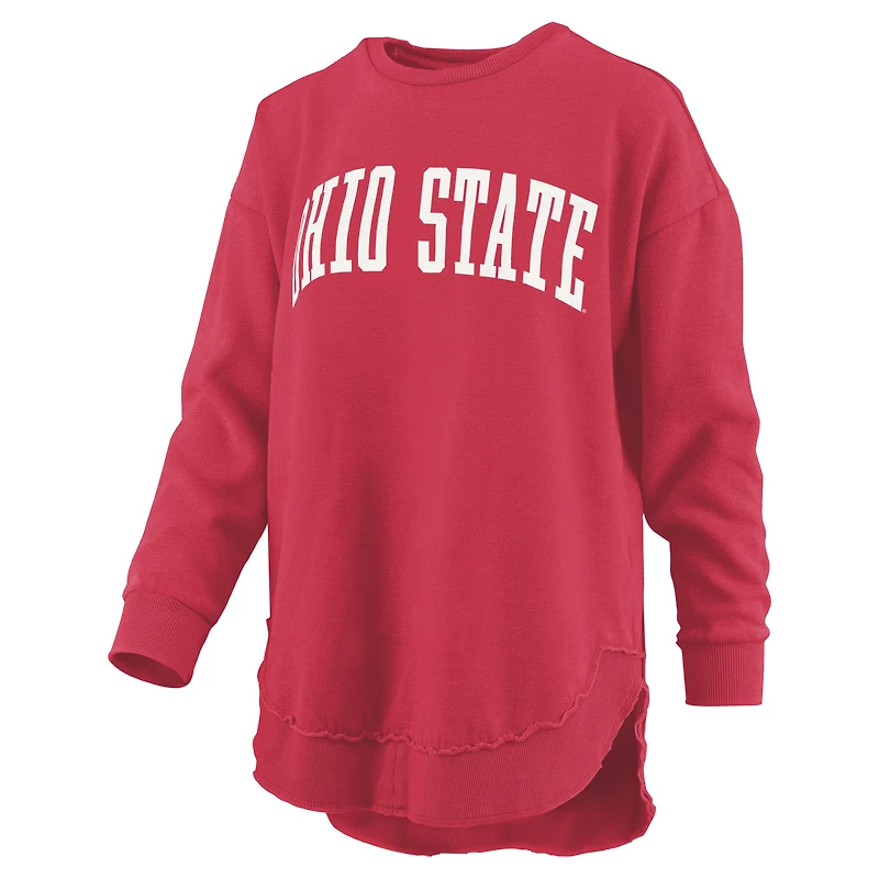 Women's Pressbox  Scarlet Ohio State Buckeyes Melange Poncho Vintage Fleece Long Sleeve Pullover Sweatshirt