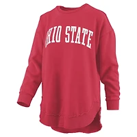Women's Pressbox  Scarlet Ohio State Buckeyes Melange Poncho Vintage Fleece Long Sleeve Pullover Sweatshirt