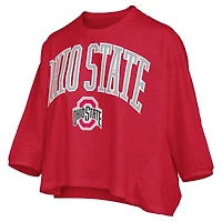 Women's Pressbox  Scarlet Ohio State Buckeyes Midi Arch Over Logo Oversized T-Shirt