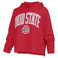 T-shirt à capuche manches longues pour femmes Pressbox Red Ohio State Buckeyes Nelson Arch Over Logo