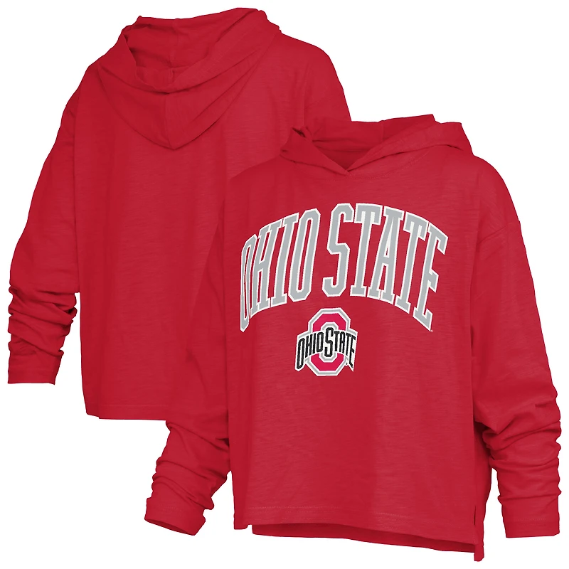 Women's Pressbox Scarlet Ohio State Buckeyes Nelson Arch Over Logo Long Sleeve Hooded Slub T-Shirt