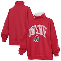 Women's Pressbox  Scarlet Ohio State Buckeyes Oversized Mock Neck Sweatshirt