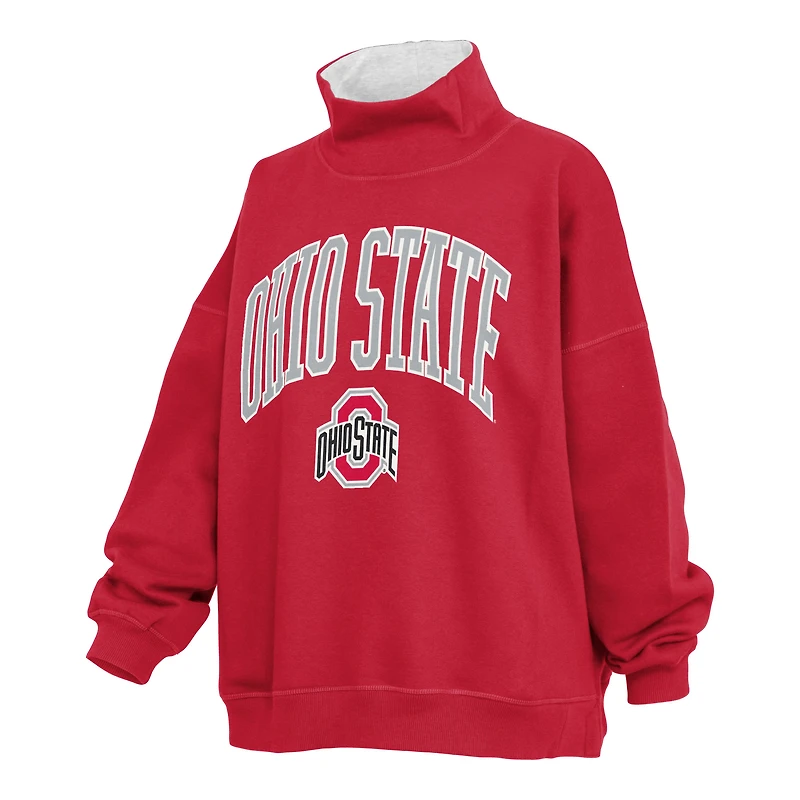 Women's Pressbox  Scarlet Ohio State Buckeyes Oversized Mock Neck Sweatshirt