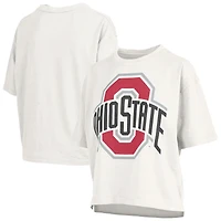 T-shirt à manches longues pour femme Pressbox White Ohio State Buckeyes Big Canvas Puff Castillo Motley Slub