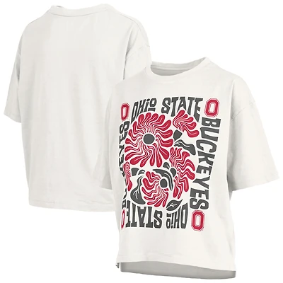 Women's Pressbox White Ohio State Buckeyes Elena Oversized Slub T-Shirt