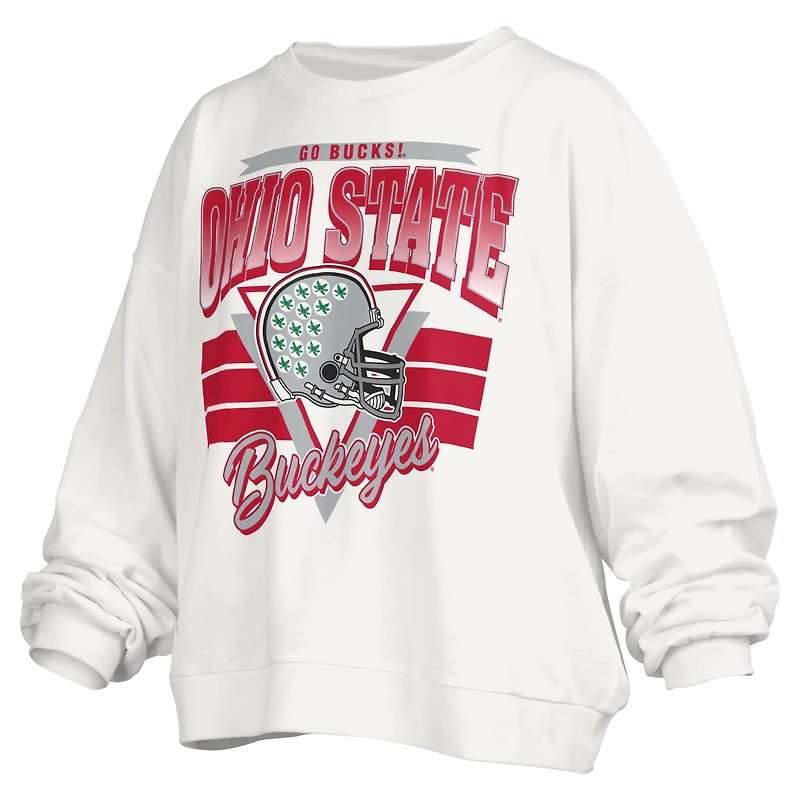 Women's Pressbox White Ohio State Buckeyes Janice Retro Logo Oversized Pullover Sweatshirt