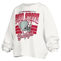 Women's Pressbox White Ohio State Buckeyes Janice Retro Logo Oversized Pullover Sweatshirt