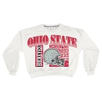 Women's Pressbox White Ohio State Buckeyes Oversized Janice Retro Waist-Length Sweatshirt