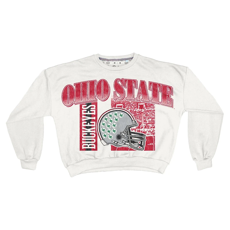 Sweat-shirt rétro surdimensionné Janice blanc pour femme, longueur à la taille, des Ohio State Buckeyes