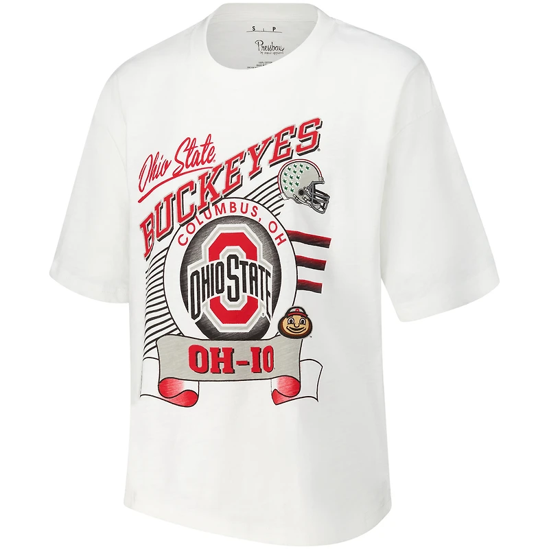T-shirt blanc Pressbox Ohio State Buckeyes Rock & Roll Slub pour femmes