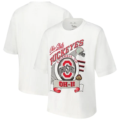 Women's Pressbox White Ohio State Buckeyes Rock & Roll Slub T-Shirt