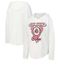 T-shirt à capuche blanc manches longues Pressbox pour femmes Ohio State Buckeyes San Bruno