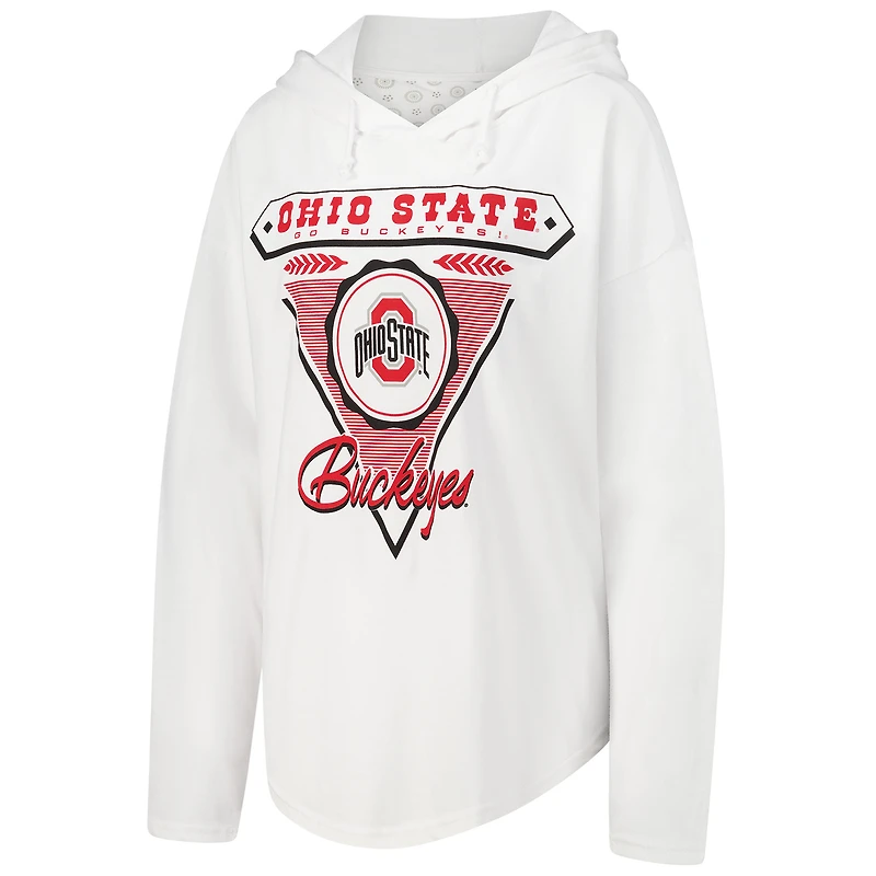 T-shirt à capuche blanc manches longues Pressbox pour femmes Ohio State Buckeyes San Bruno