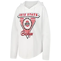 T-shirt à capuche blanc manches longues Pressbox pour femmes Ohio State Buckeyes San Bruno