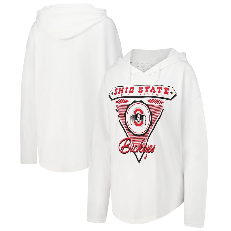 T-shirt à capuche blanc manches longues Pressbox pour femmes Ohio State Buckeyes San Bruno