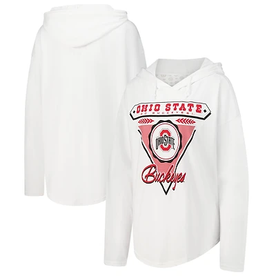 T-shirt à capuche blanc manches longues Pressbox pour femmes Ohio State Buckeyes San Bruno