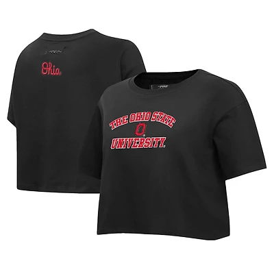 T-shirt court boxy classique en jersey simple Pro Standard noir Ohio State Buckeyes pour femmes
