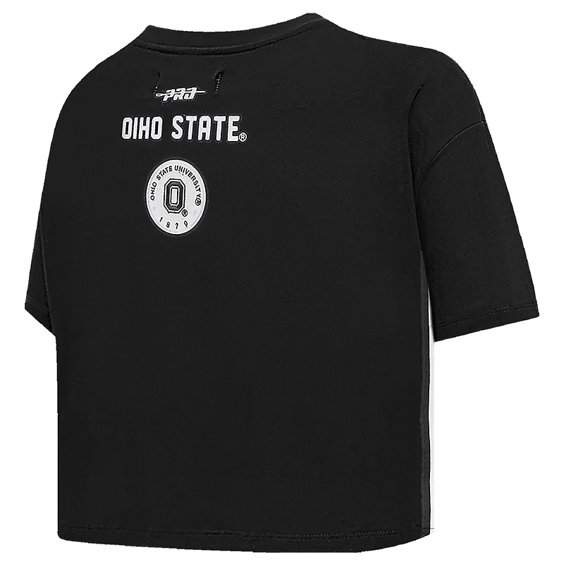 Women's Pro Standard Black Ohio State Buckeyes Rhinestone & Pearl Boxy Cropped T-Shirt