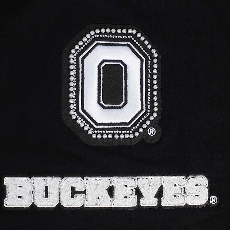T-shirt court et carré Pro Standard noir Ohio State Buckeyes pour femme avec strass perles
