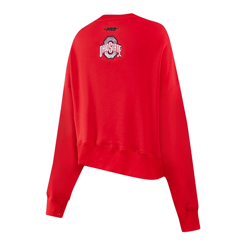 Sweat-shirt court à paillettes Pro Standard Scarlet Ohio State Buckeyes pour femme
