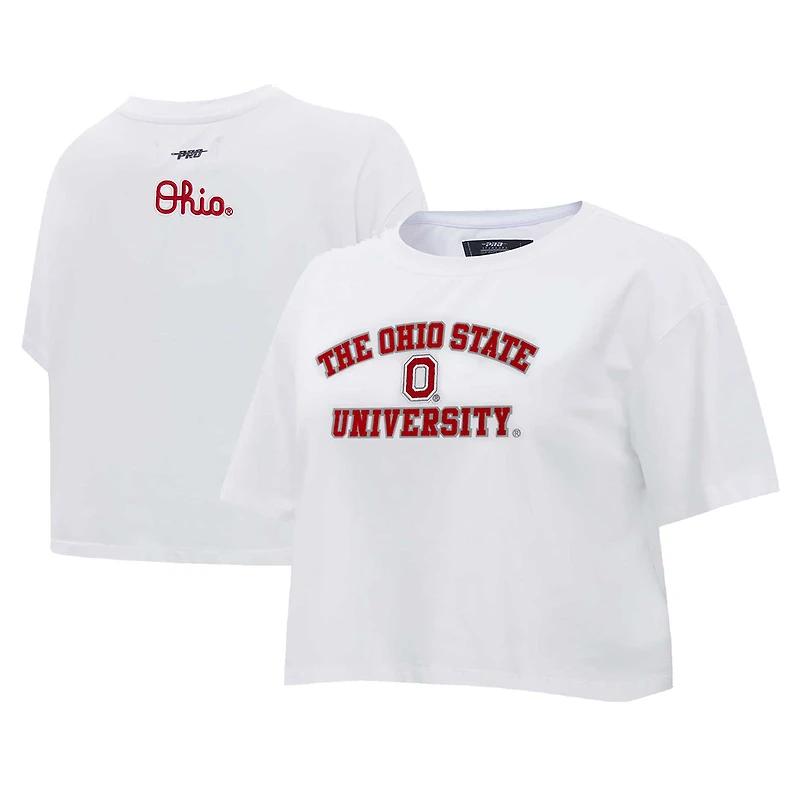 T-shirt court boxy classique en jersey simple Pro Standard blanc de l'Ohio State Buckeyes pour femmes