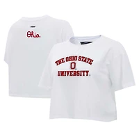 T-shirt court boxy classique en jersey simple Pro Standard blanc de l'Ohio State Buckeyes pour femmes
