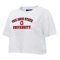 T-shirt court boxy classique en jersey simple Pro Standard blanc de l'Ohio State Buckeyes pour femmes