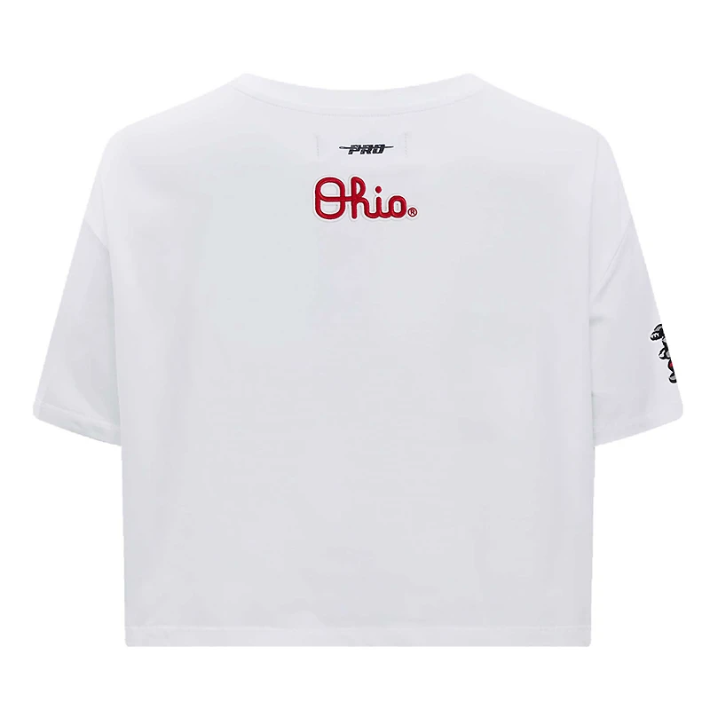 T-shirt court boxy classique en jersey simple Pro Standard blanc de l'Ohio State Buckeyes pour femmes