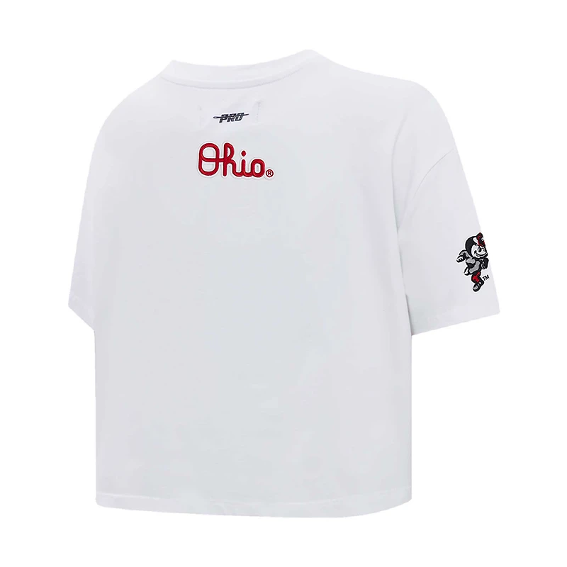 T-shirt court boxy classique en jersey simple Pro Standard blanc de l'Ohio State Buckeyes pour femmes