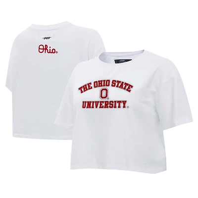 T-shirt court boxy classique en jersey simple Pro Standard blanc de l'Ohio State Buckeyes pour femmes