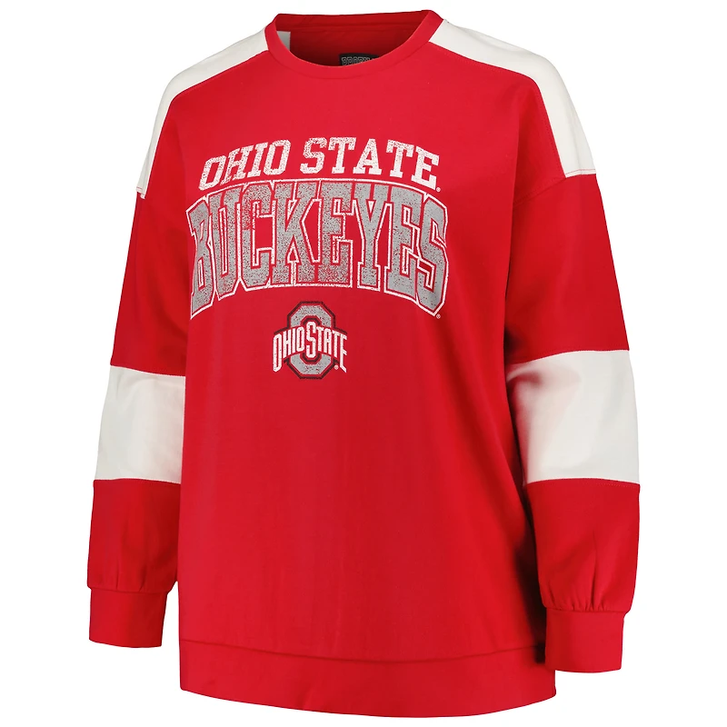 Sweat-shirt à rayures pour femme Profile Scarlet Ohio State Buckeyes de grande taille
