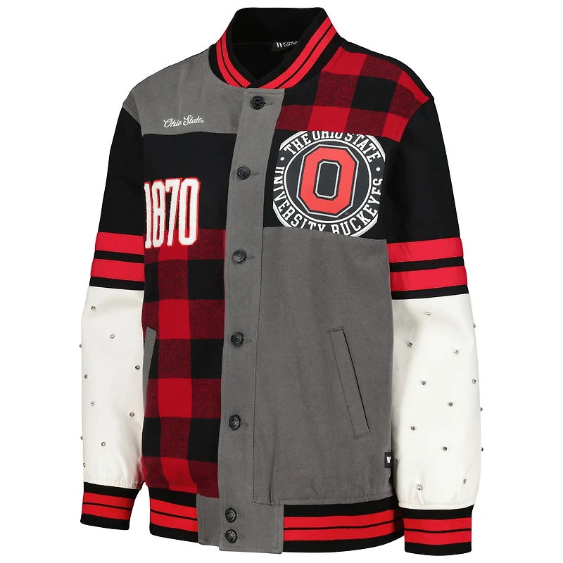Women's The Wild Collective Black Ohio State Buckeyes Multi Vintage Button-Up Bomber Jacket