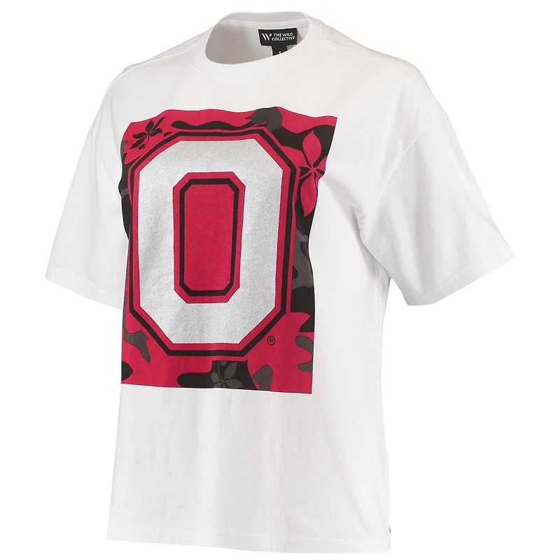 T-shirt The Wild Collective Ohio State Buckeyes Camo Boxy blanc pour femme