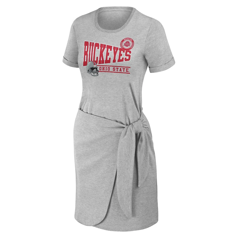 Robe t-shirt nouée WEAR by Erin Andrews gris chiné Ohio State Buckeyes pour femmes