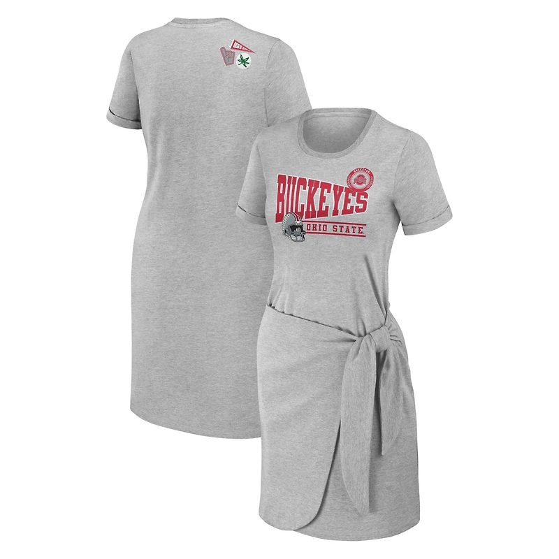 Robe t-shirt nouée WEAR by Erin Andrews gris chiné Ohio State Buckeyes pour femmes