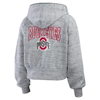 Sweat à capuche zippé double frappe Speckle pour femme par Erin Andrews Heather Gray Ohio State Buckeyes Wear