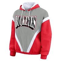 Women's WEAR by Erin Andrews Scarlet/Gray Ohio State Buckeyes Colorblock Full-Zip Hoodie Windbreaker Jacket