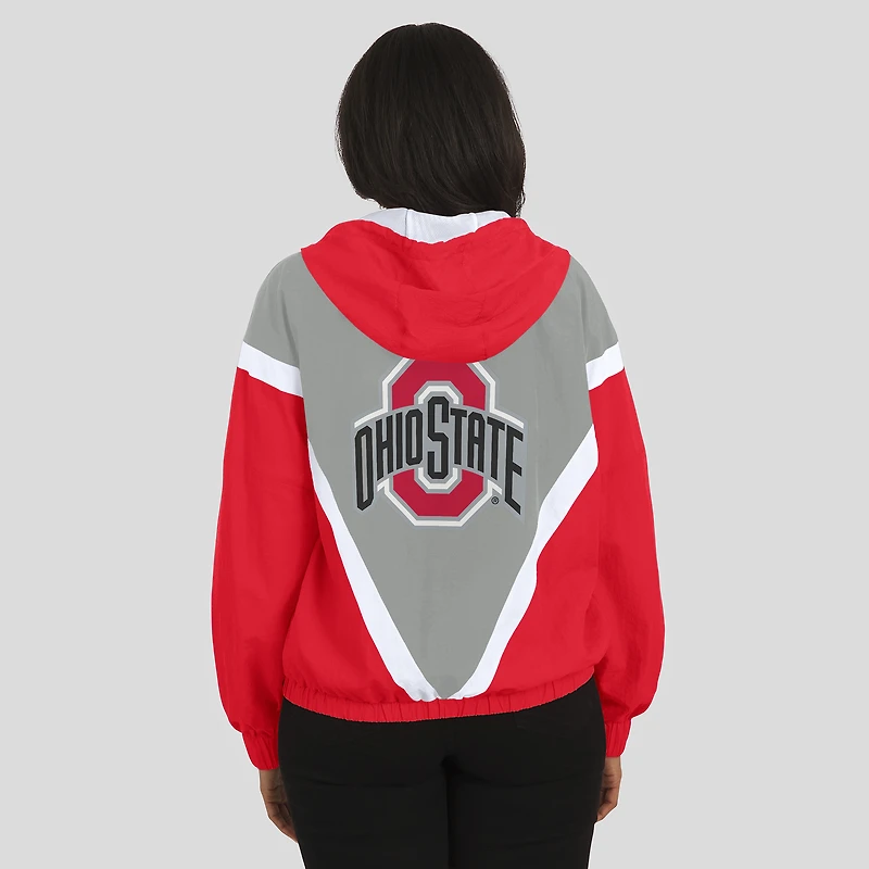 Women's WEAR by Erin Andrews Scarlet/Gray Ohio State Buckeyes Colorblock Full-Zip Hoodie Windbreaker Jacket